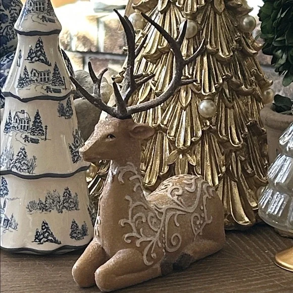 NEW! Vintage Inspired Gingerbread Holiday Santa Reindeer Figurine - Picture 1 of 11